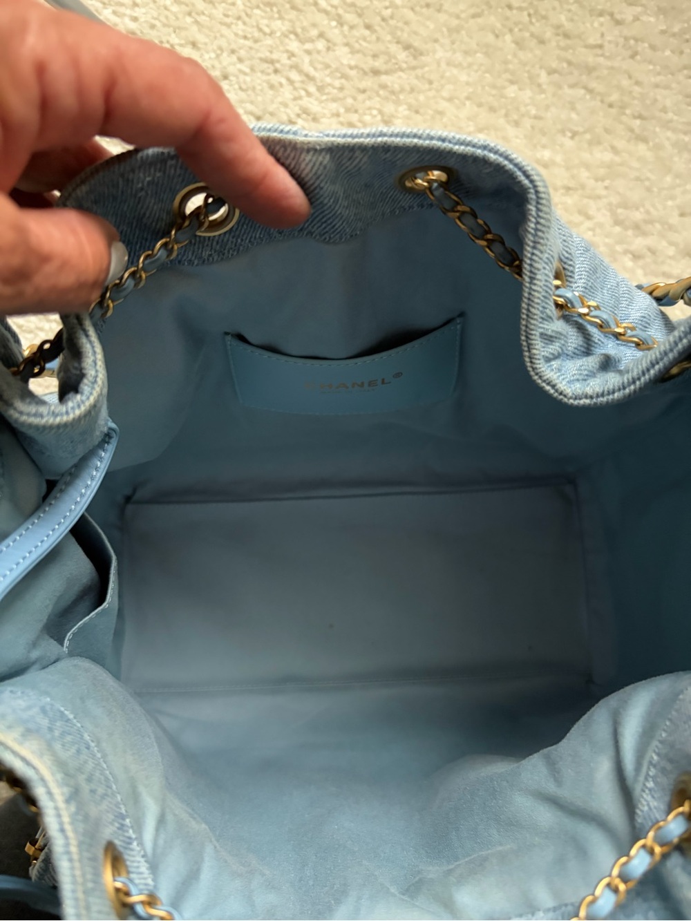 CHANEL 25 Light Blue Quilted Denim Bag with Pochette GHW GREAT PRICE! - Picture 10 of 16